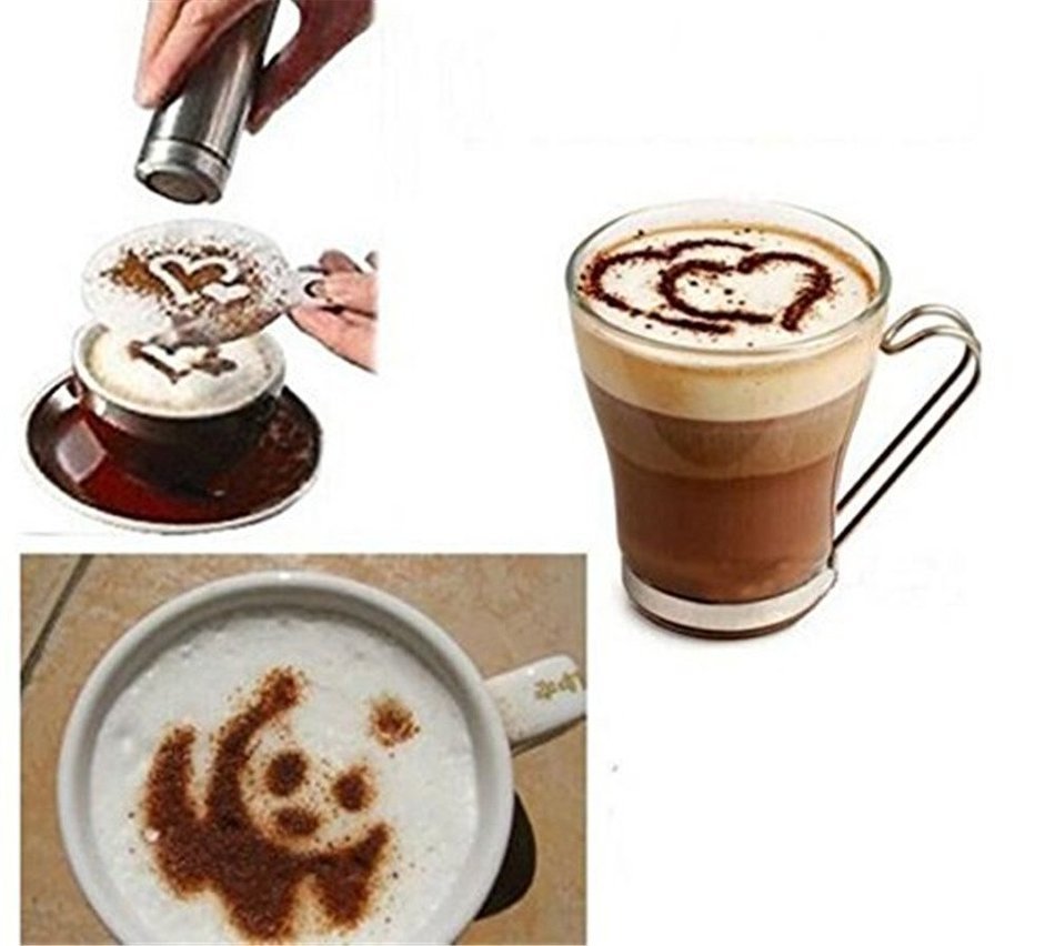 Coffee Latte Art Stencils DIY Decorating Cake Cappuccino FoamTool 15 PCS (S, White)
