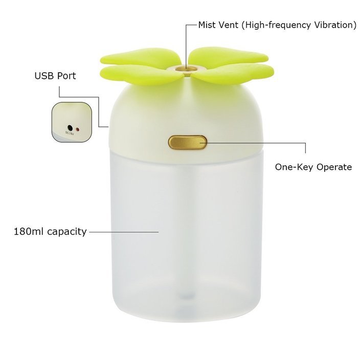 Mystery Four Leaf Clover Mini Humidifier Portable USB Desktop Cool Mist Humidifier with Colorful LED Night Light... N3