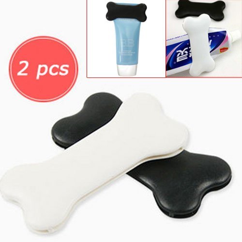 2-piece Bone Shape Toothpaste Dispenser Squeezer Bathroom-Black+white N8