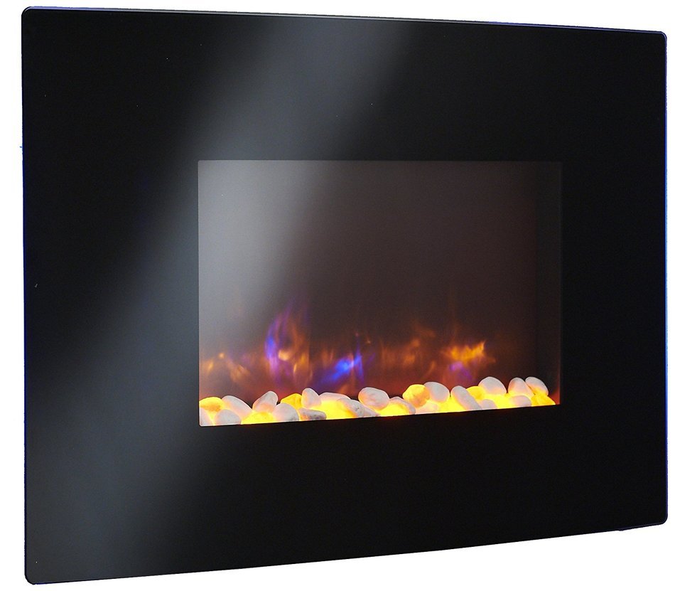 GreatCo 36" Gallery Radius Linear Electric LED Fireplace. Black Wall Mounted Fireplace Includes Heater, IR Remote... N2