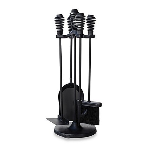UniFlame 5-Piece Spring Handle Fireplace Tool Set in Black