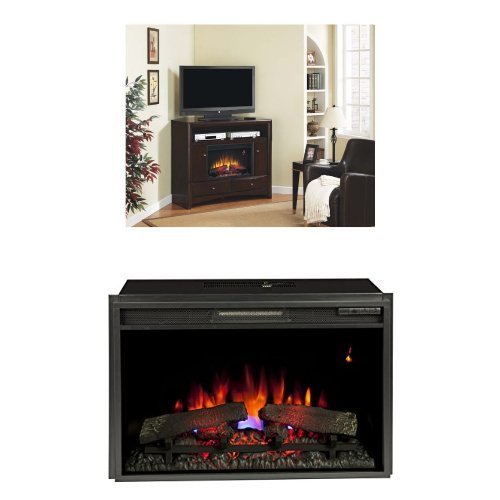 Complete Set Delray Dual Entertainment Mantel in Roasted Walnut with 26" Spectrafire Plus Insert with Safer Plug