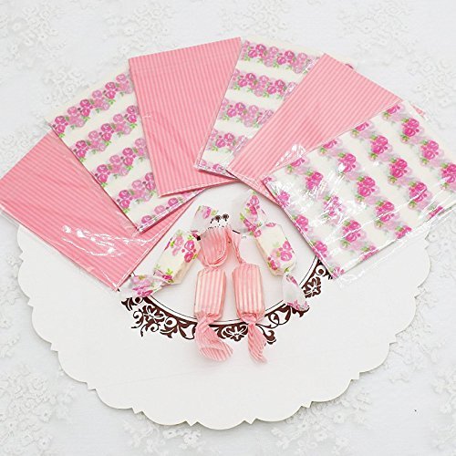 B&S FEEL Stripe and Rose Pattern Nougat Candy Wrappers Wrapping Paper Twisting Wax Paper, 200 Sheets