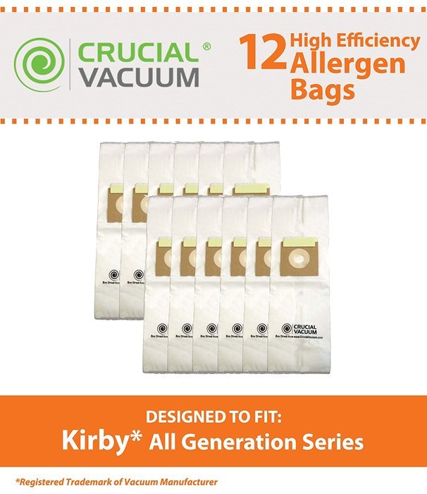 12 Efficiency Allergen Filtration Cloth Bags Fits All Kirby Generations, G3, G4, G5, G6, Ultimate G, Sentria,... N2
