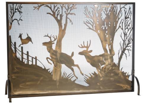 Meyda Tiffany 113656 Deer On The Loose Fireplace Screen, 44" Width x 31.5" Height