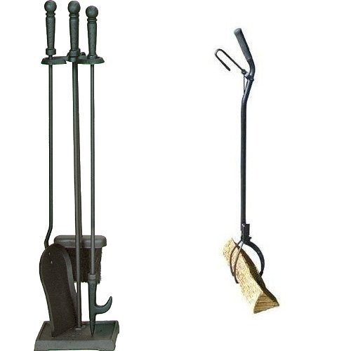 BLUE RHINO 25" Uniflame T40140BK 4-Piece Fireset, Black Bundle with Landmann 1537 36-Inch Log Grabber, Black