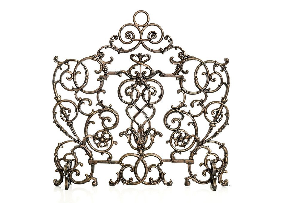 Fireplace Screen Cast Iron-Vineyard with Arch (Antique Gold)