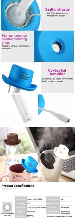 BESTBY Mini cowboy hat humidifier creative cowboy hat gift office moisturizing portable humidifier for Home/office... N2