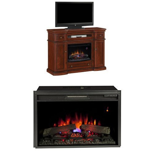 Complete Set Montgomery Media Mantel in Vintage Cherry with 26" Spectrafire Plus Insert with Safer Plug