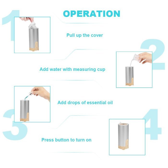 BEW Aroma Diffuser and Purifier with Car Charger and USB Cable for Car Office Home (Cylinder,40ML, Silver) N8