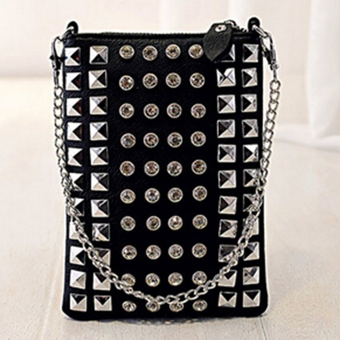 Spritech(TM) Special Pyramid Studs Design Mini Cellphone Pouch Luxury PU Leather Crossbody Single Shoulder Bag... N3