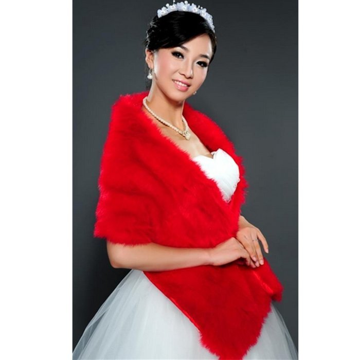 KAKA(TM) Gorgeous Winter Bridal Wedding Dress Wrap Artificial Plush Shawl-Red N20