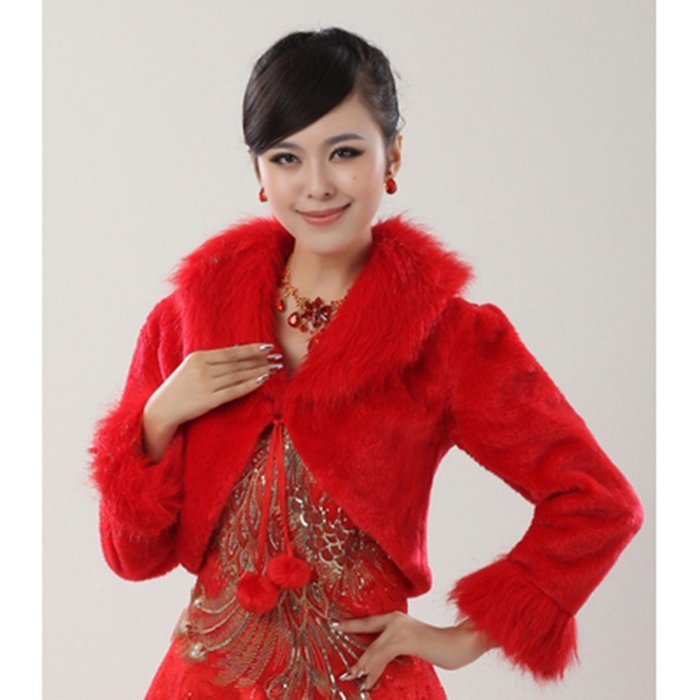KAKA(TM) Gorgeous Winter Bridal Wedding Dress Wrap Artificial Plush Shawl-Red N21