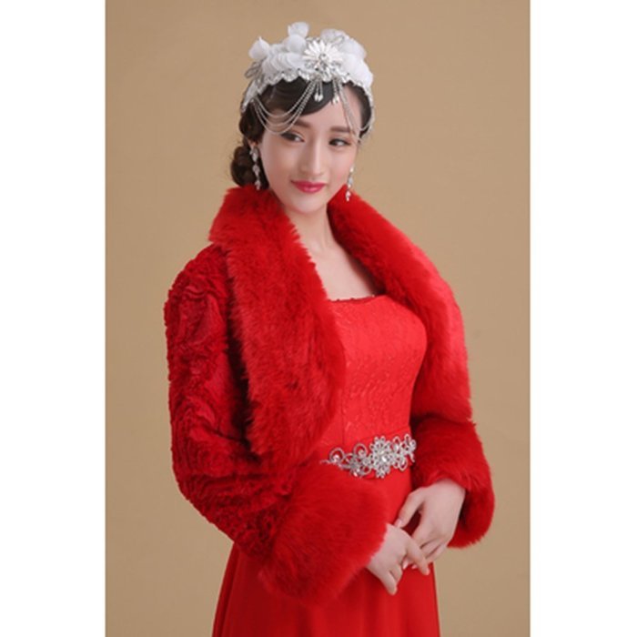 KAKA(TM) Gorgeous Winter Bridal Wedding Dress Wrap Artificial Plush Shawl-Red N22