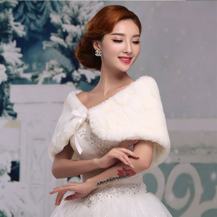 KAKA(TM) Gorgeous Winter Bridal Wedding Dress Wrap Artificial Plush Shawl-Red N25