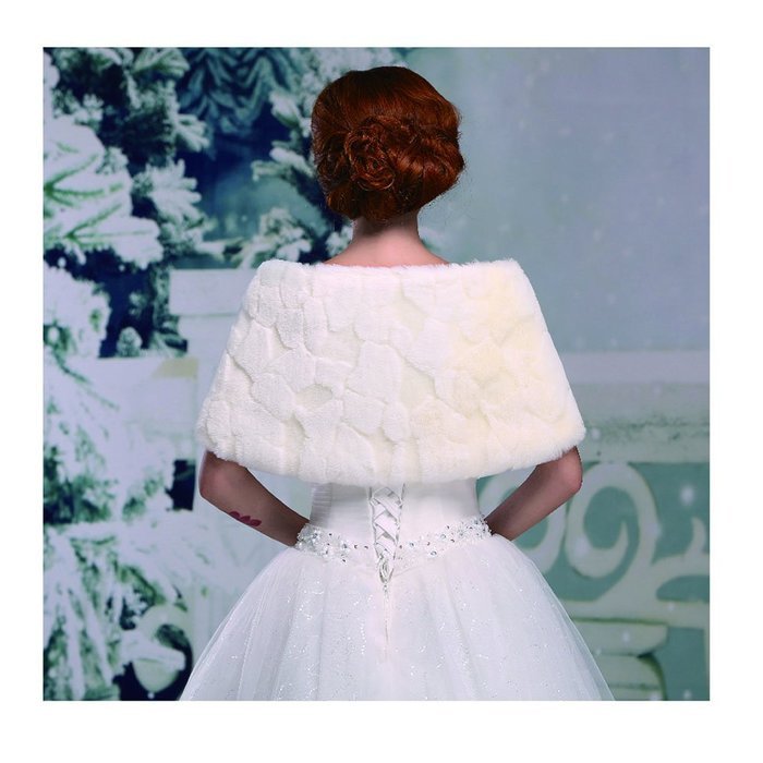 KAKA(TM) Gorgeous Winter Bridal Wedding Dress Wrap Artificial Plush Shawl-Red N26