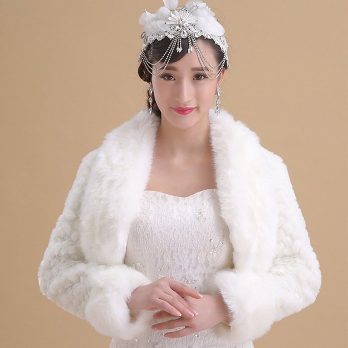 KAKA(TM) Gorgeous Winter Bridal Wedding Dress Wrap Artificial Plush Shawl-Red N28