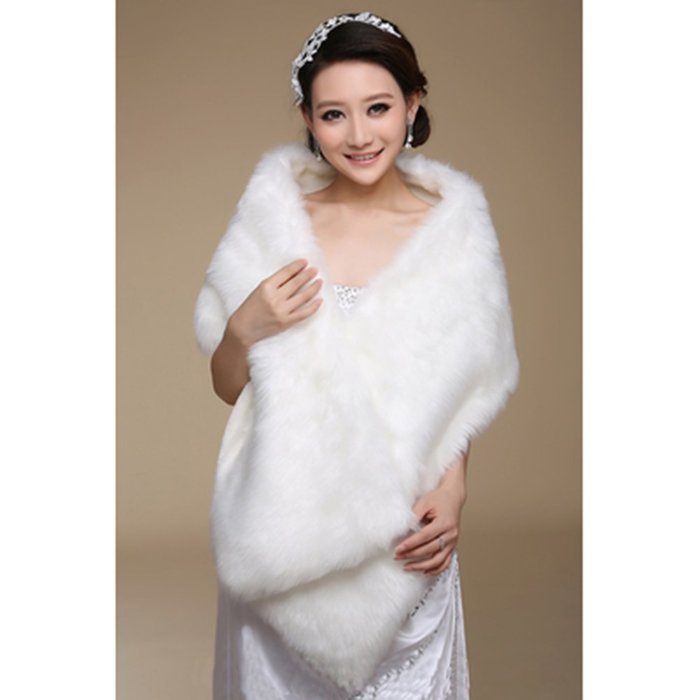 KAKA(TM) Gorgeous Winter Bridal Wedding Dress Wrap Artificial Plush Shawl-Red N29