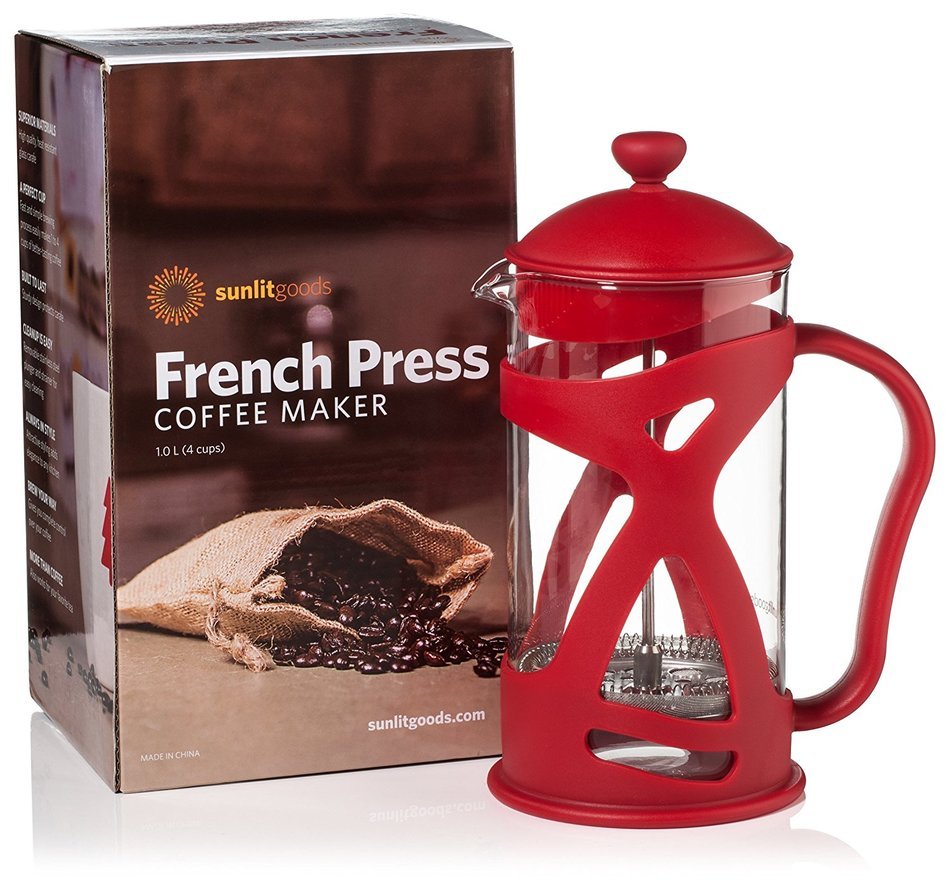 French Press Coffee Maker (8 Cup) by Sunlit, Brews Coffee and Tea, Red