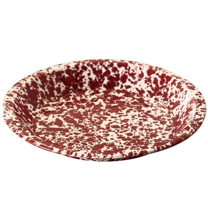 Enamelware Pie Plate - Burgundy / Cream Marble