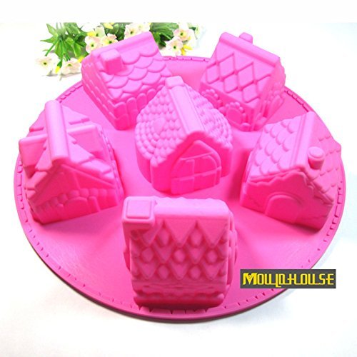 Pinkie Tm Silicone bakeware molds 6 small house / pastry/ jelly pudding / Soap / freezer /ice mold mould,moulds...