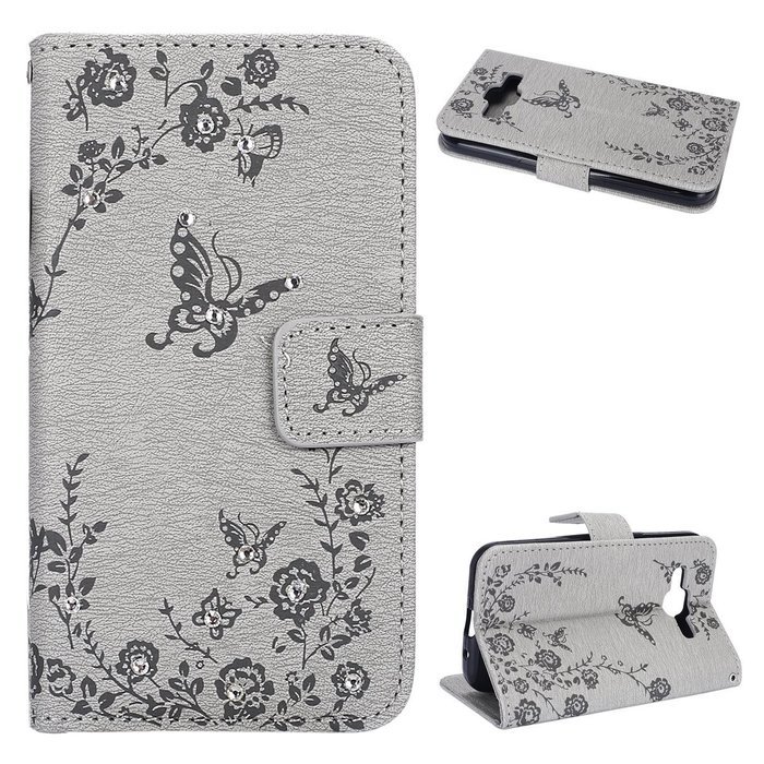 Galaxy Core Prime Wallet Case,PHEZEN Serect Garden Butterfly Flower Inlaid Shiny Glitter Diamond Pu Leather Flip... N2