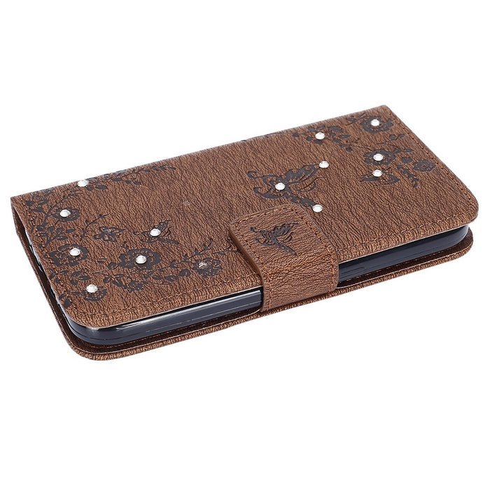 Galaxy Core Prime Wallet Case,PHEZEN Serect Garden Butterfly Flower Inlaid Shiny Glitter Diamond Pu Leather Flip... N4