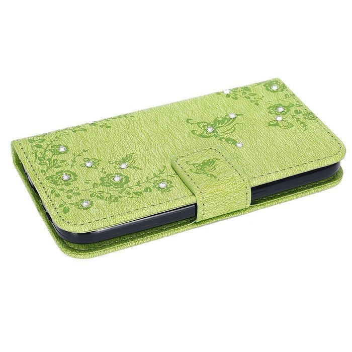 Galaxy Core Prime Wallet Case,PHEZEN Serect Garden Butterfly Flower Inlaid Shiny Glitter Diamond Pu Leather Flip... N5