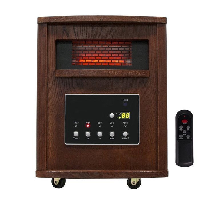 Ainfox 1500W Wood Cabinet Heater Portable Fireplace with Movable Wheels Remote Control N6
