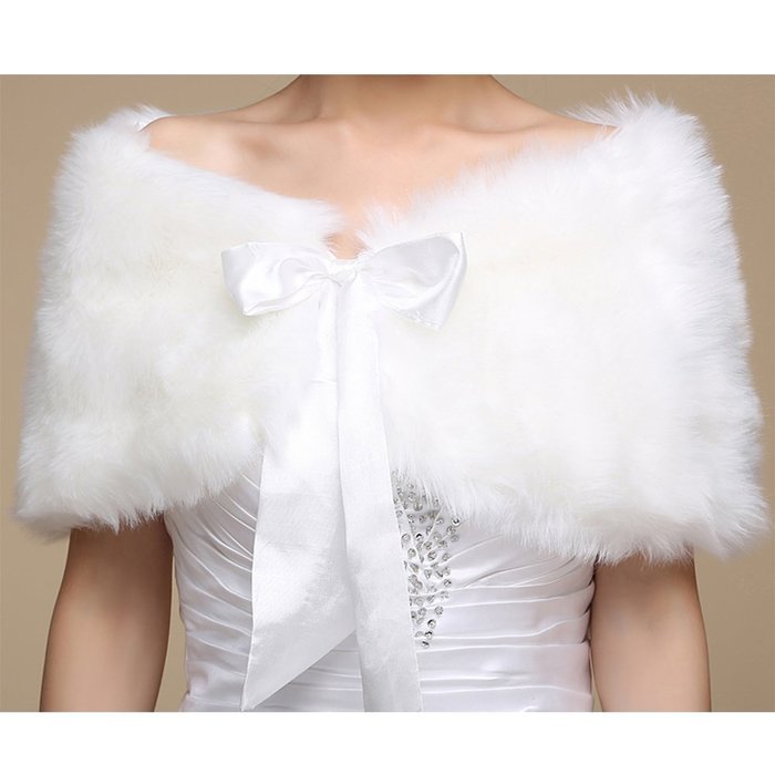 KAKA(TM) Gorgeous Winter Bridal Wedding Dress Wrap Artificial Plush Shawl-White N10
