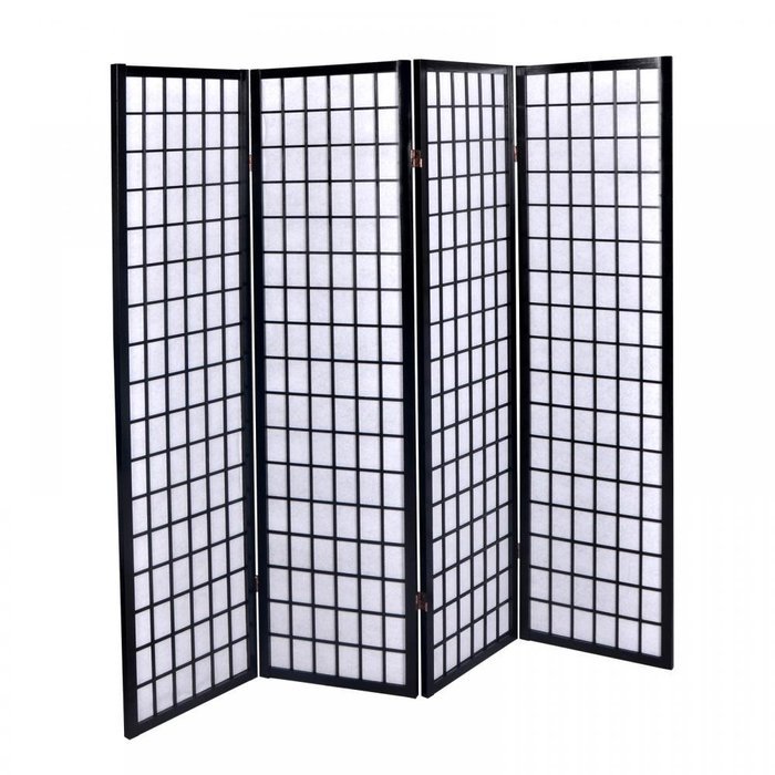 New Black 4 Panel Room Divider Screen Oriental Style Shoji Solid Wooden Screen N4