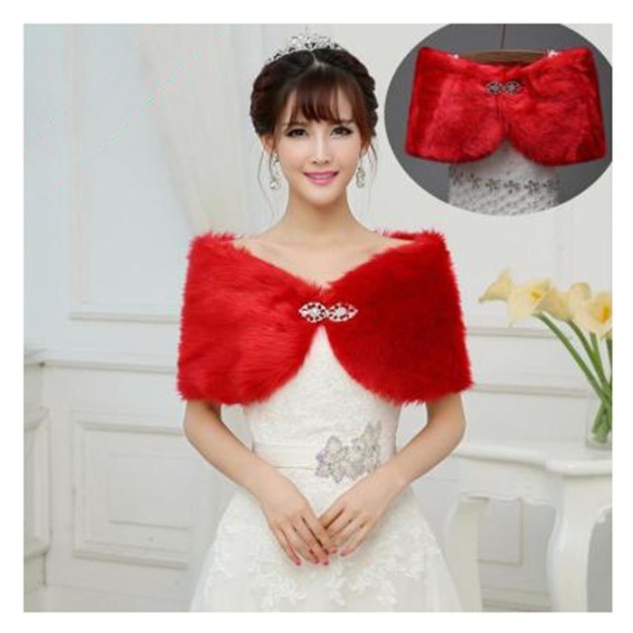 KAKA(TM) Gorgeous Winter Bridal Wedding Dress Wrap Artificial Plush Shawl-White N12