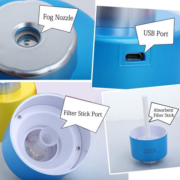 econoLED New Portable USB Mini Water Bottle Caps Humidifier Air Diffuser Aroma Mist Maker Blue N3