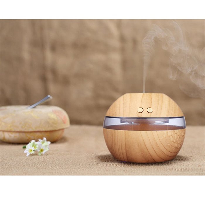 ONEVER 300ml USB Ultrasonic Aroma Aromatherapy Humidifier with Blue LED Light (Light wood color) N5