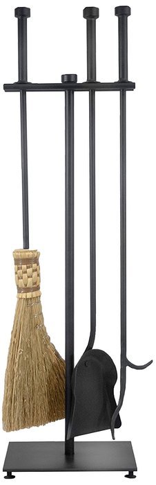 Ironhaus Hand Forged Fireplace Tool Set in Natural Finish, Round Design, 7" L x 32" H x 10" W, Black