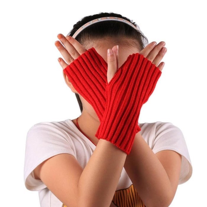Morecome Fashion Women Girl Knitted Fringe Warm Gloves (Red)