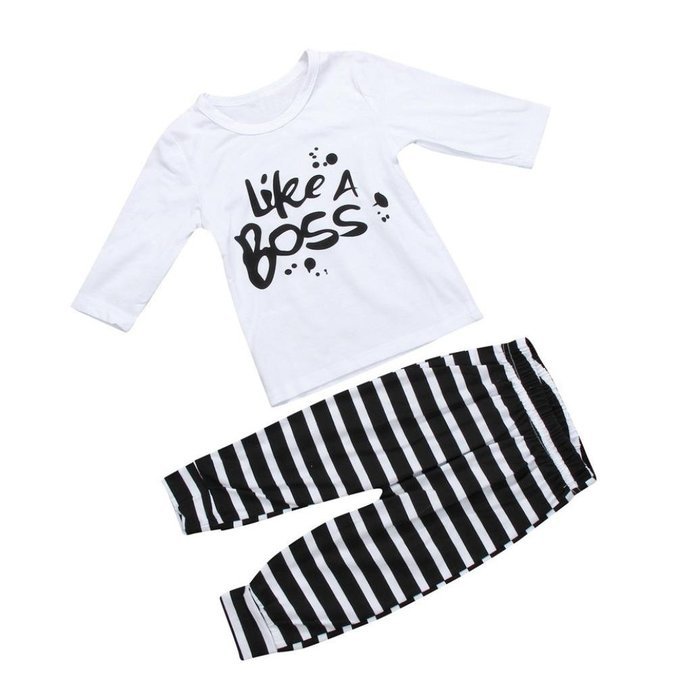 Clothes Set ,BeautyVan Kid Baby Girl Boy Set Clothes Letter Print Long Sleeve Shirt+ Stripe Pant Outfit (12M,... N3