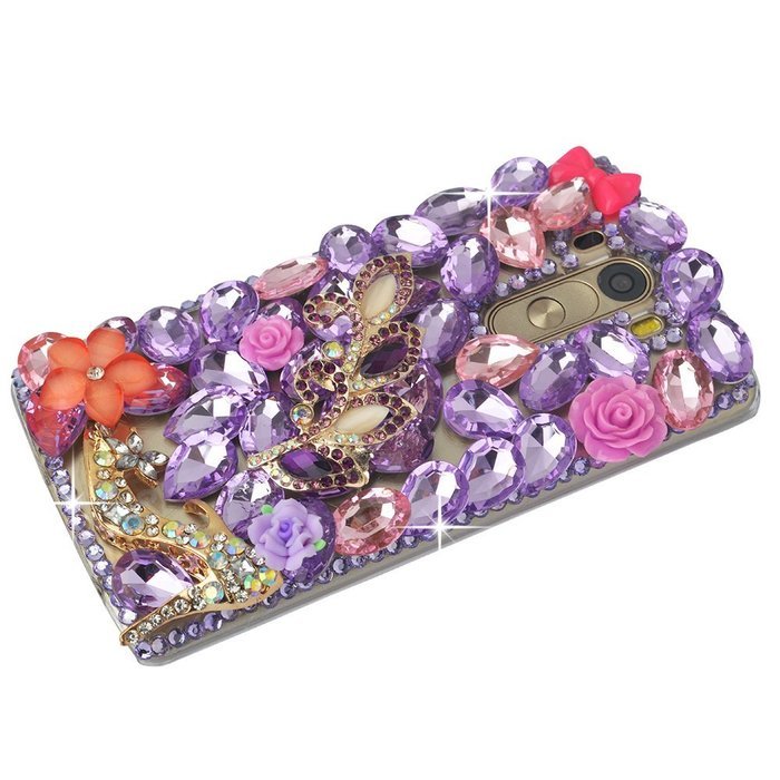 Spritech(TM) Clear Hard Bling Phone Case for LG G Stylo 2 LS775/LG Stylus 2 K520,Handmade Gold Crystal Flower... N51