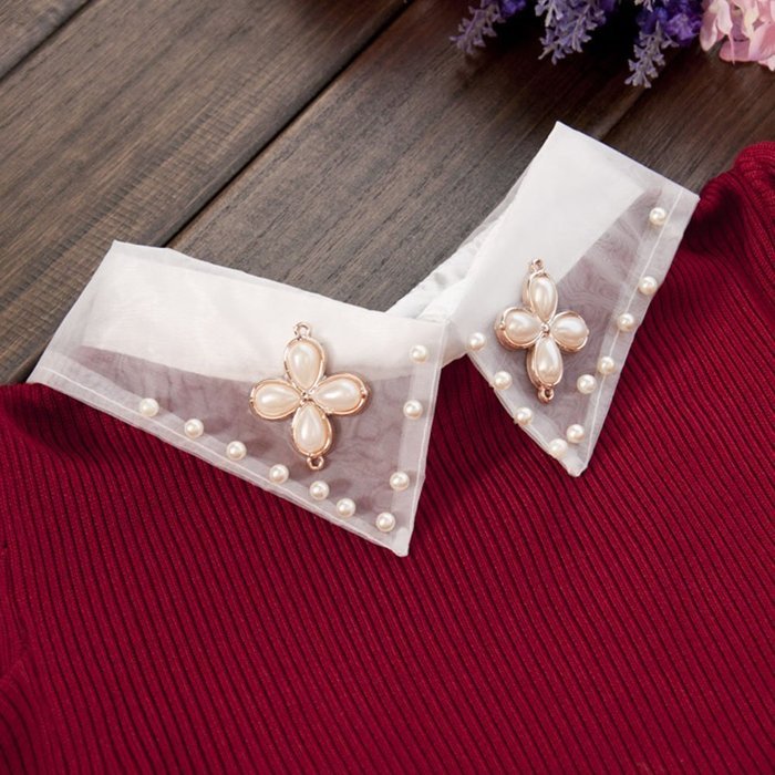 Spritech(TM) Fashion Women Thicken Basic Warm Crystal Pearl Doll Collar Long Puff Sleeve Slim Fit Velvet Sweater... N18