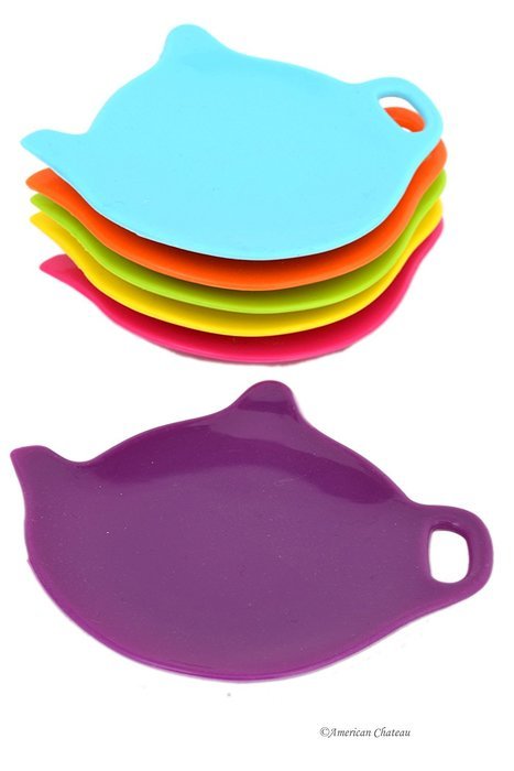 Set of 6 Assorted Color Silicone Teapot Teabag Holder Tea Bag Plate