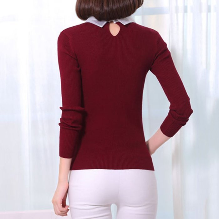Spritech(TM) Fashion Women Thicken Basic Warm Crystal Pearl Doll Collar Long Puff Sleeve Slim Fit Velvet Sweater... N21