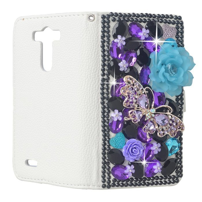 KAKA(TM) 3D Handmade Colorful Black Pulple Blue Rhinestone Crystal PU Leather Stand Folding Protective Case Big... N7