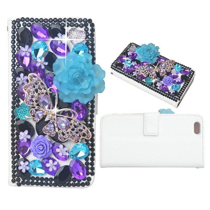 KAKA(TM) 3D Handmade Colorful Black Pulple Blue Rhinestone Crystal PU Leather Stand Folding Protective Case Big... N9