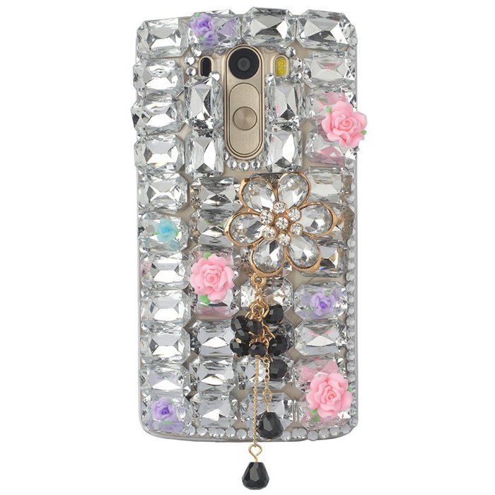 Spritech(TM) Bling Phone Case For LG K7/LG Tribute 5,3D Handmade Silver Crystal Flower Pendant Accessary Design... N7