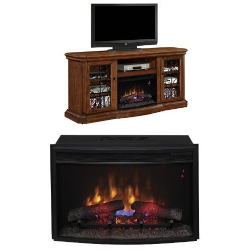 Complete Set Beauregard Media Mantel in Antique Caramel with 25" Curved Spectrafire Plust Insert with Safer Plug