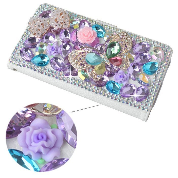 Spritech(TM) PU Leather Bling Phone Case for Samsung Galaxy Grand Prime G530 2015 Edition,Handmade Purple Crystal... N24