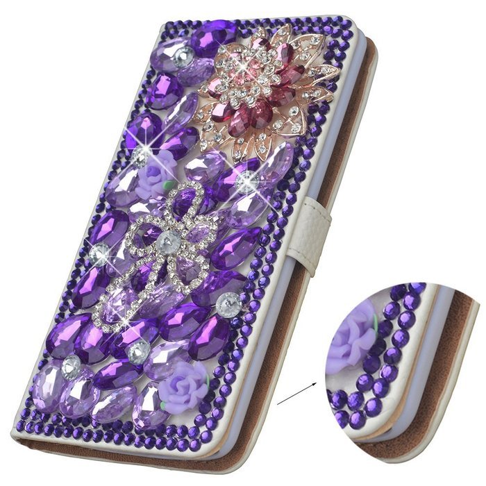 Spritech(TM) PU Leather Bling Phone Case for Samsung Galaxy Grand Prime G530 2015 Edition,Handmade Purple Crystal... N25