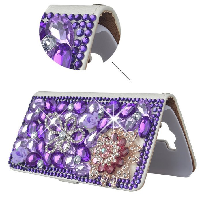 Spritech(TM) PU Leather Bling Phone Case for Samsung Galaxy Grand Prime G530 2015 Edition,Handmade Purple Crystal... N26