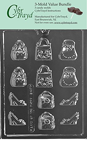 CybrTrayd D107-3BUNDLE Purses and Shoes Chocolate Candy Mold with Exclusive Copyrighted Chocolate Molding Instructions...