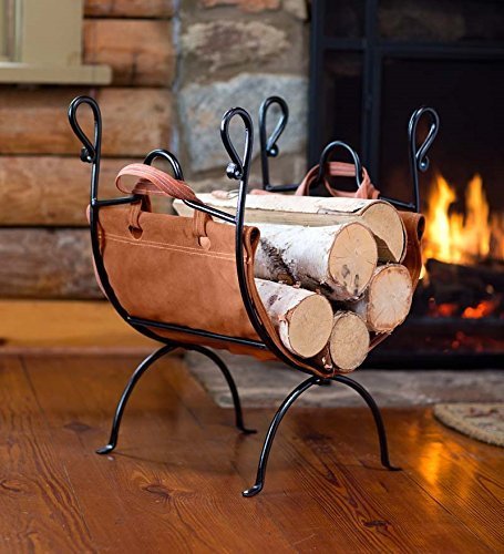 Folding Log Rack And Leather Firewood Sling